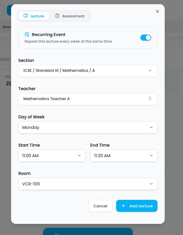 Add Recurring Lecture