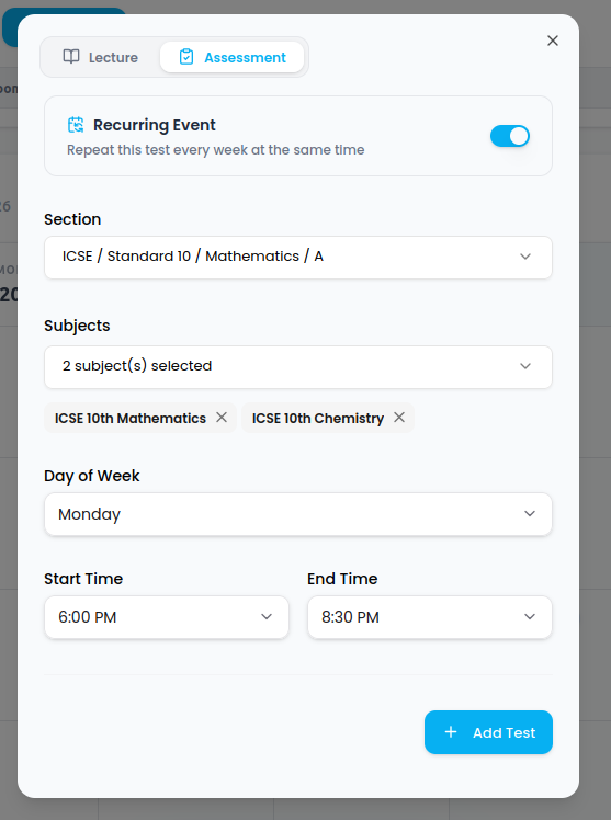 Add Recurring Test