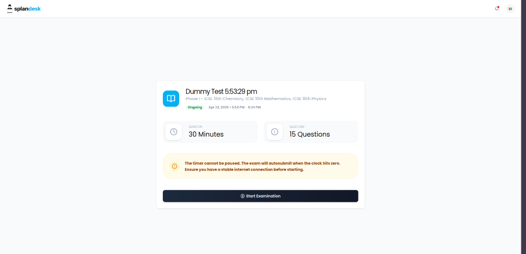 Exam Landing Page